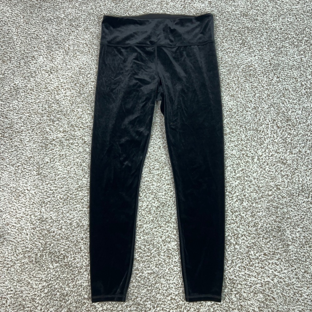 Athleta Leggings Womens Large Black Elation Velvet High Rise Yoga Gym Logo Pants